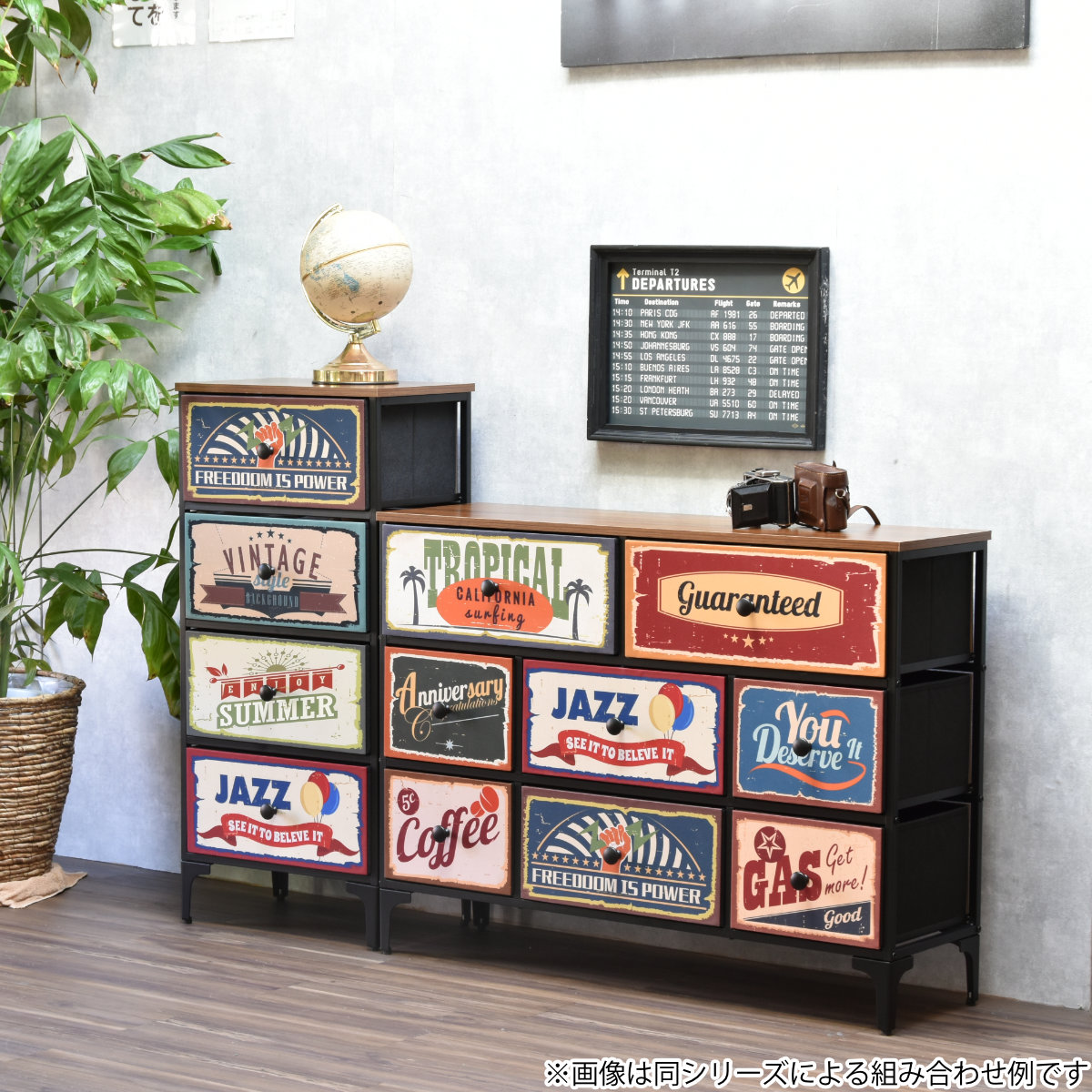 チェスト 3段 幅45cm 木目調 リバーシブル 天板付き 脚付き ( 両面 引出し 棚 ラック 収納 アメリカン レトロ 衣類収納 お掃除ロボット対応 軽量 三杯 引手付き 衣替え スチールフレーム )