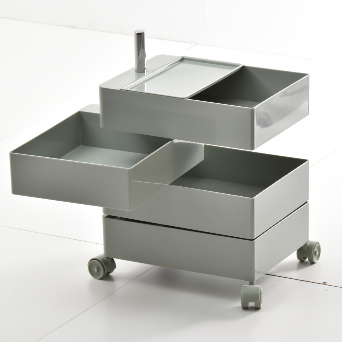 収納ワゴン 4段 360度 回転 キャスター付き ( ワゴン 収納 棚 ラック 四段 トレー トロリー サイドワゴン サイドテーブル 4段トレー デスクサイド 回転式 トレイ アイボリー ライトブラウン ライトブルー イエロー ) 【ライトブルー】 ライトブルー