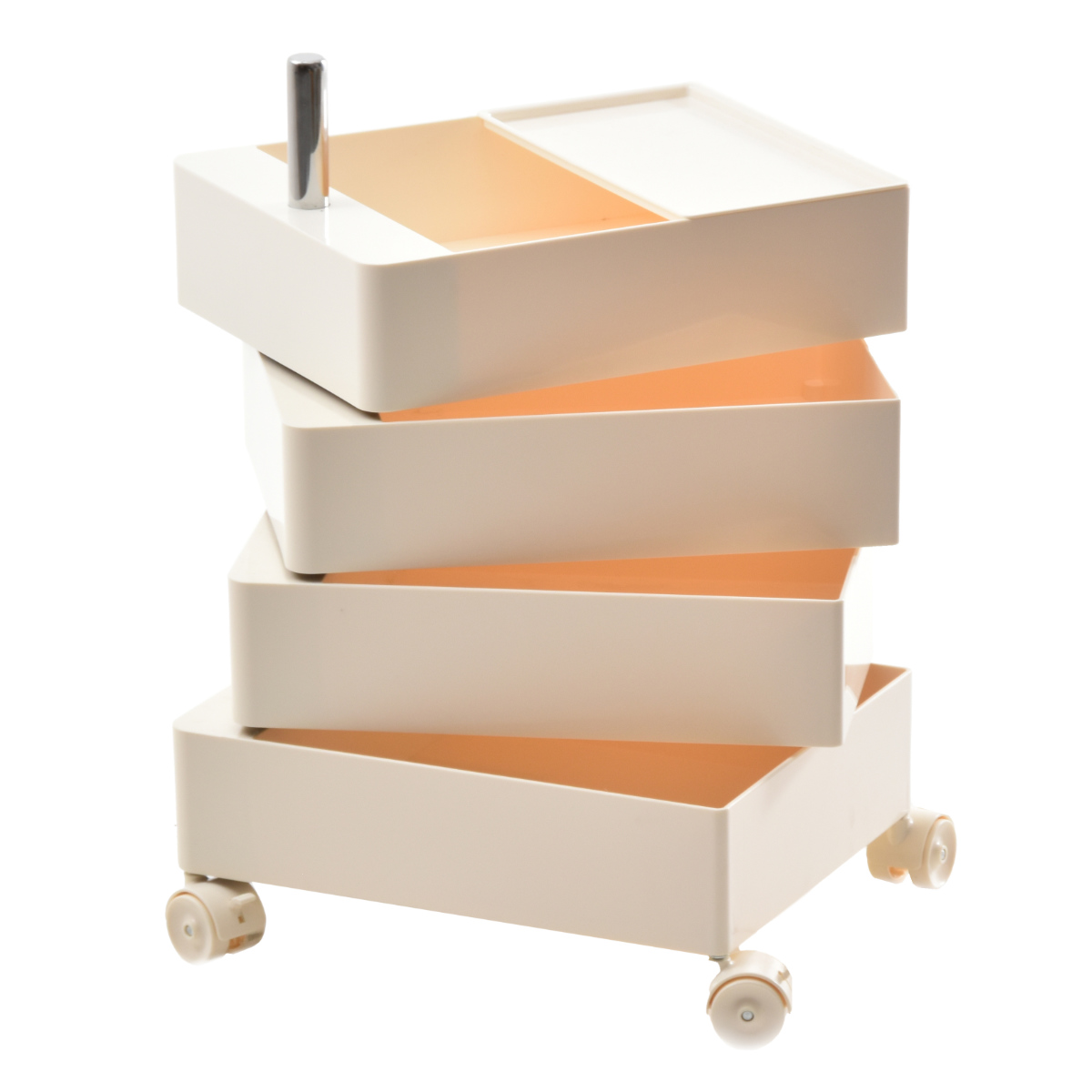 収納ワゴン 4段 360度 回転 キャスター付き ( ワゴン 収納 棚 ラック 四段 トレー トロリー サイドワゴン サイドテーブル 4段トレー デスクサイド 回転式 トレイ アイボリー ライトブラウン ライトブルー イエロー ) 【ライトブルー】 ライトブルー