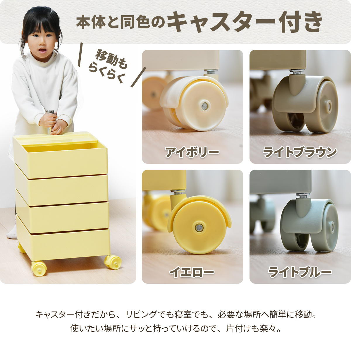 収納ワゴン 4段 360度 回転 キャスター付き ( ワゴン 収納 棚 ラック 四段 トレー トロリー サイドワゴン サイドテーブル 4段トレー デスクサイド 回転式 トレイ アイボリー ライトブラウン ライトブルー イエロー ) 【ライトブルー】 ライトブルー