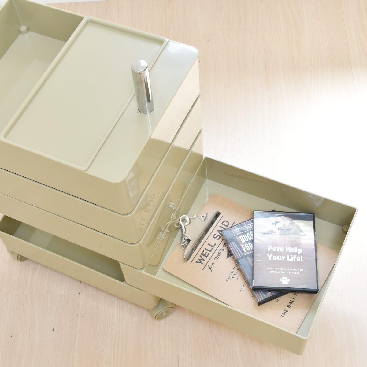 収納ワゴン 5段 360度 回転 キャスター付き ( ワゴン 収納 棚 ラック 五段 トレー トロリー サイドワゴン 5段トレー デスクサイド 回転式 トレイ アイボリー ライトブラウン ライトブルー イエロー ) 【イエロー】 イエロー