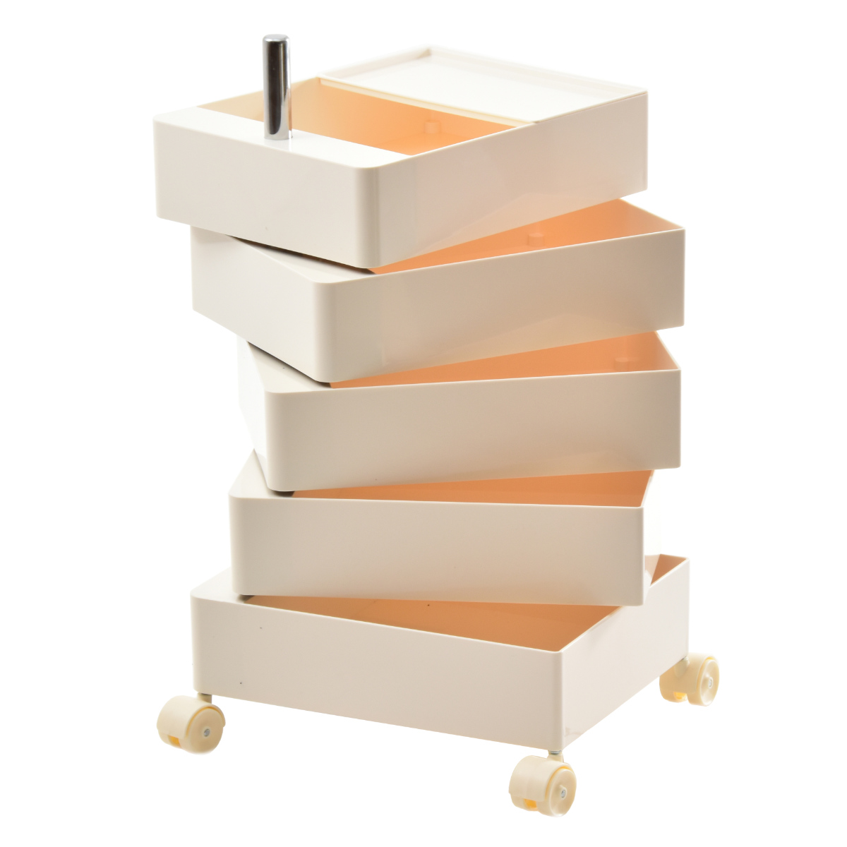 収納ワゴン 5段 360度 回転 キャスター付き ( ワゴン 収納 棚 ラック 五段 トレー トロリー サイドワゴン 5段トレー デスクサイド 回転式 トレイ アイボリー ライトブラウン ライトブルー イエロー ) 【イエロー】 イエロー