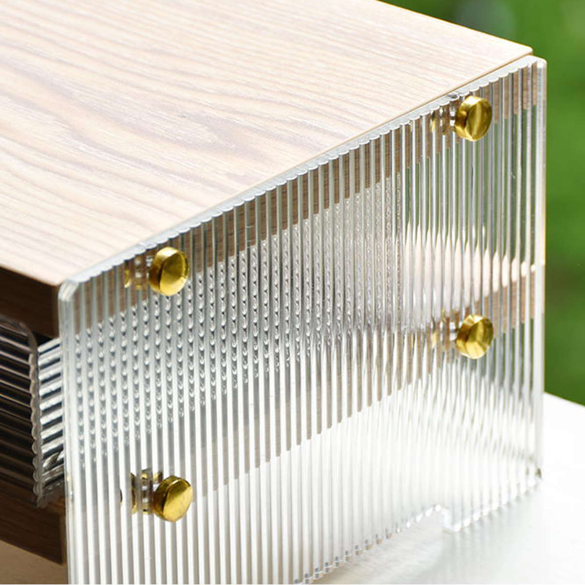 キッチンラック アクリル 収納棚 ワイドタイプ ( キッチン収納 ディッシュラック 収納ラック カウンター上 シェルフ 引出し 木目調 卓上 モニター台 デスク収納 ディスプレイ リブ 透け感 耐久性 丈夫 おしゃれ )