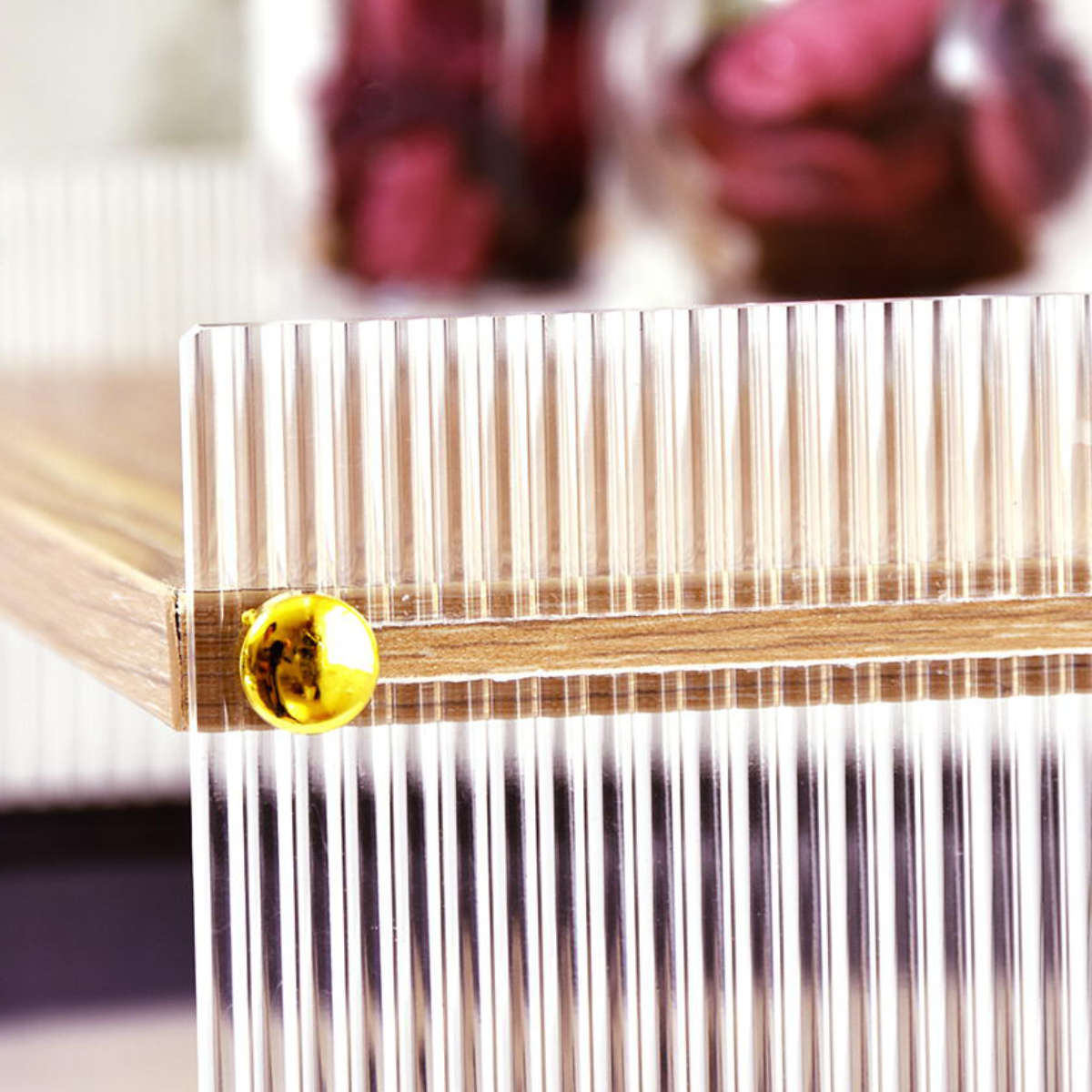 キッチンラック アクリル 引出し 収納棚 1段 ( キッチン収納 スパイスラック 調味料ラック 収納ラック カウンター上 シェルフ 木目調 卓上 ボトルラック デスク収納 リビング コスメ ディスプレイ リブ 透け感 丈夫 おしゃれ )