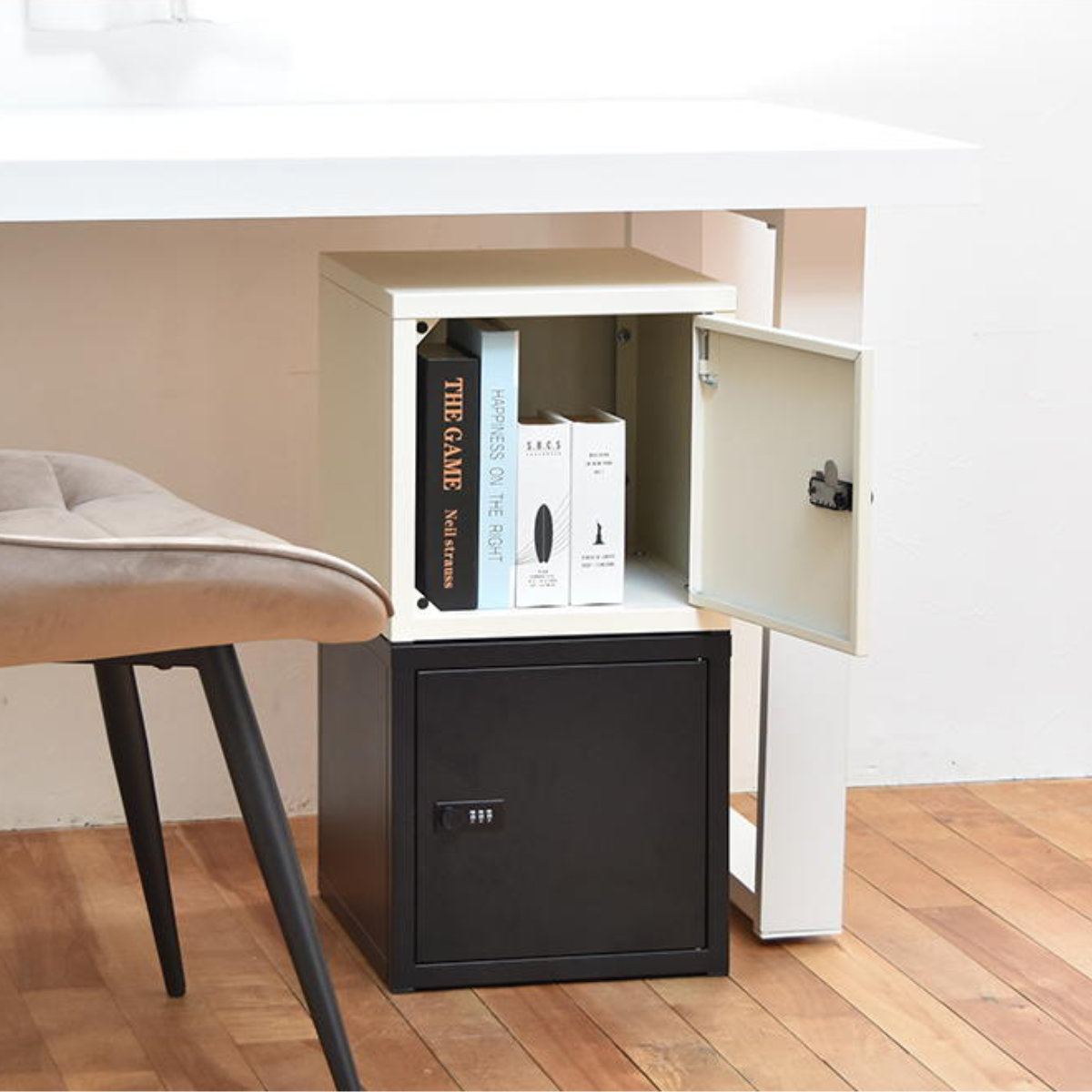 鍵付き収納ボックス S 幅30cm 1段 ダイヤル錠 スチール 収納 ラック ( ボックス 棚 小物収納 鍵付 連結OK ダイヤルロック 箱 BOX 積み重ね コンパクト ベージュ ブラック ) 【ベージュ】 ベージュ