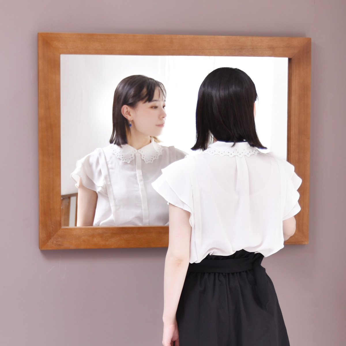 ウォールミラー 木製フレーム ZAGA 壁掛け ( 鏡 ミラー 四角 桐 飛散防止 吊り下げ インテリア 身だしなみ 天然木 完成品 大型 大きめ 軽量 フレーム アンティーク調 )