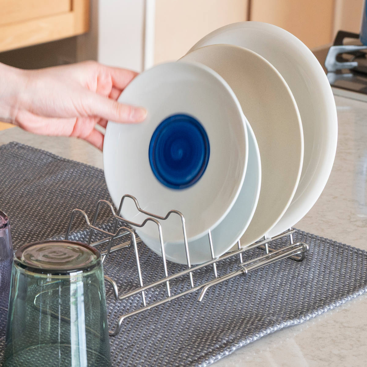 ビーワーススタイル すっきり暮らす ディッシュラック ( 水切り 伸縮 ラック 皿立て 水切りトレー 水切りかご ステンレス 日本製 燕三条 食洗機対応 お皿 7枚 まな板 まな板スタンド コンパクト おしゃれ )