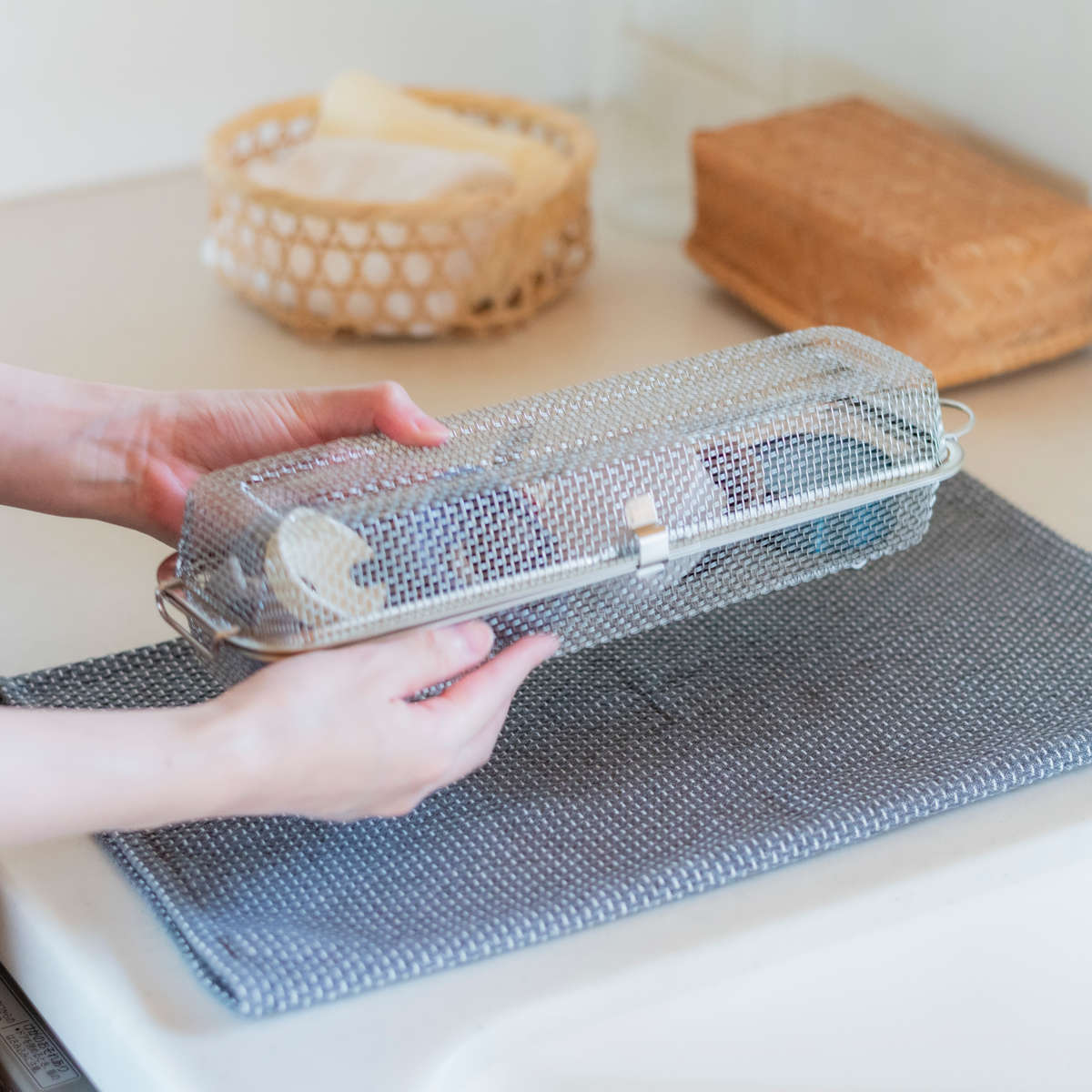 ビーワーススタイル すっきり暮らす 食洗機カゴ ロングタイプ ( 食洗機 かご 水切り 食洗機用小物カゴ 日本製 オールステンレス メッシュかご 小物洗い お弁当用品 カトラリー 水筒パッキン ピック シリコンカップ バラン ざる )