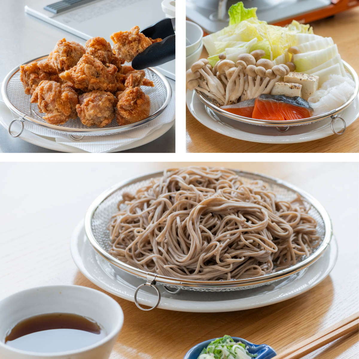 ビーワーススタイル すっきり暮らす盆ざる 22cm 持ち上げフック付き 食洗機対応 ( 盆ざる ざる 水切りザル 丸ザル 浅型 22センチ 盛り付け 水切り 湯切り 油切り 料理 下ごしらえ ステンレス 持ち手付き ステンレス製 日本製 )