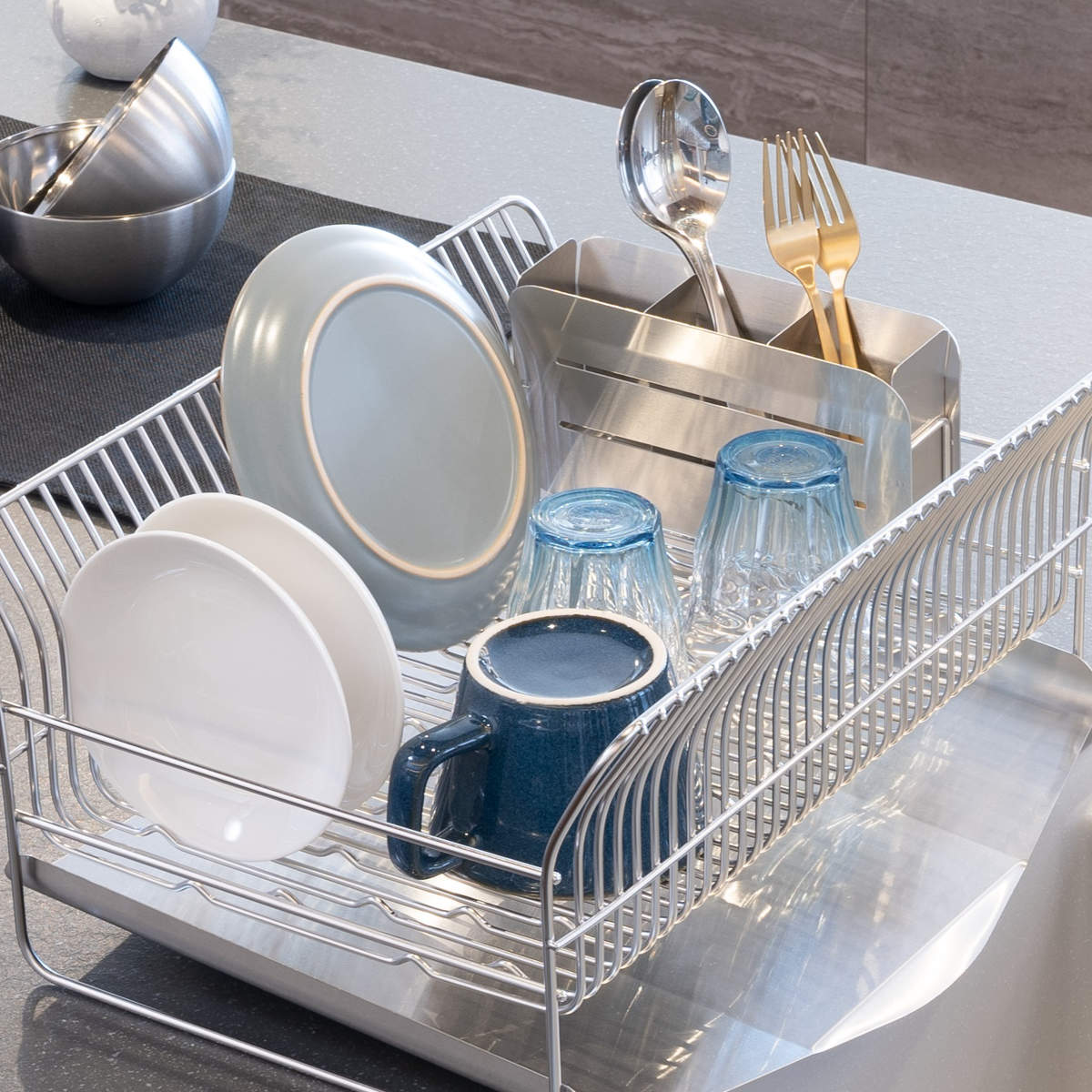 カトラリーポケット 水切りラック用 hanauta ハナウタ 箸立て シルバー ( 水切り 水切りラック ステンレス コンパクト カトラリー ポケット 仕切り 箸 キッチンツール 小物入れ 立てる 乾燥 収納 サビにくい )