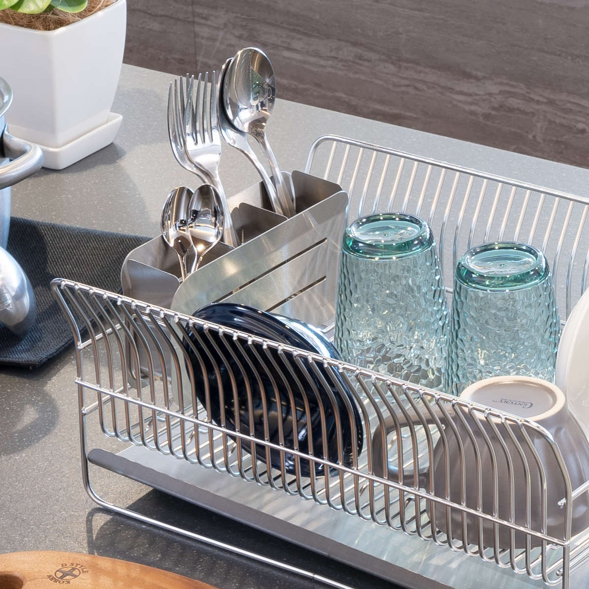 カトラリーポケット 水切りラック用 hanauta ハナウタ 箸立て シルバー ( 水切り 水切りラック ステンレス コンパクト カトラリー ポケット 仕切り 箸 キッチンツール 小物入れ 立てる 乾燥 収納 サビにくい )