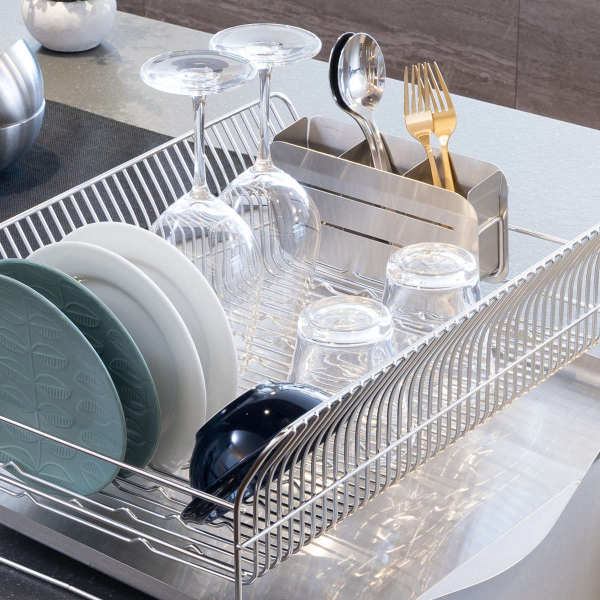 カトラリーポケット 水切りラック用 hanauta ハナウタ 箸立て シルバー ( 水切り 水切りラック ステンレス コンパクト カトラリー ポケット 仕切り 箸 キッチンツール 小物入れ 立てる 乾燥 収納 サビにくい )