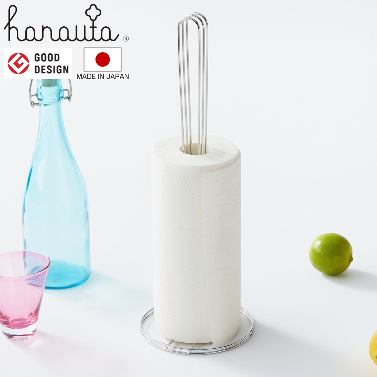 キッチンペーパーホルダー hanauta ハナウタ シルバー （ キッチンペーパースタンド ホルダー 縦置き ステンレス 日本製 ペーパースタンド ロールペーパー クッキングペーパー 収納 カット コンパクト ）