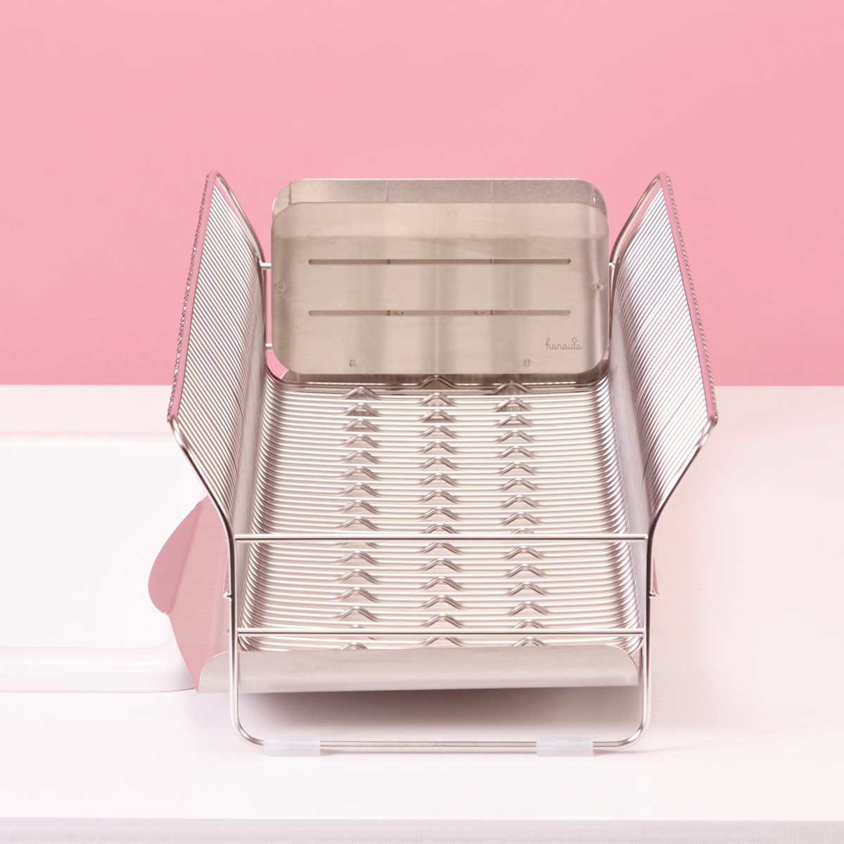 水切りラック hanauta ハナウタ 縦置き ロング カトラリーポケット付 ローズゴールド ( 水切りかご ステンレス シンク横 食器乾燥ラック 日本製 水切り バスケット ラック 皿立て 受け皿 流れる サビにくい )
