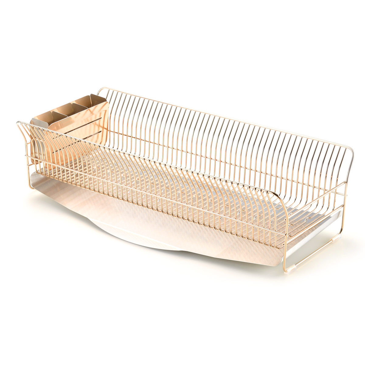 水切りラック hanauta ハナウタ 縦置き ロング カトラリーポケット付 ローズゴールド ( 水切りかご ステンレス シンク横 食器乾燥ラック 日本製 水切り バスケット ラック 皿立て 受け皿 流れる サビにくい )