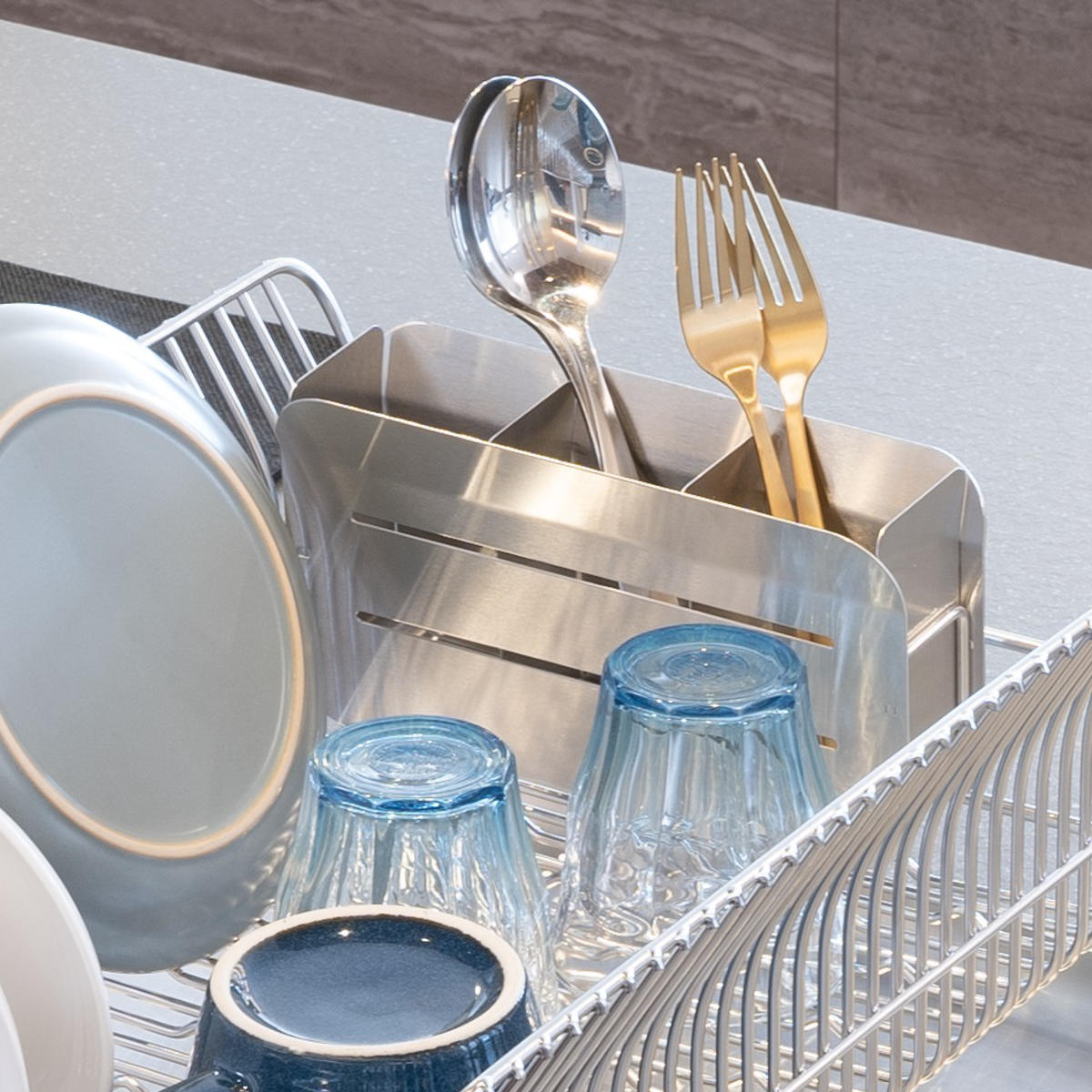 カトラリーポケット 水切りラック用 hanauta ハナウタ 箸立て ローズゴールド ( 水切り 水切りラック ステンレス コンパクト カトラリー ポケット 仕切り 箸 キッチンツール 小物入れ 立てる 乾燥 収納 )