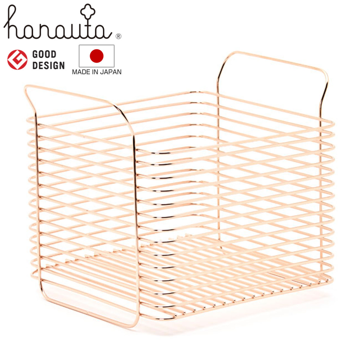 キッチンバスケット L hanauta ハナウタ ローズゴールド （ ワイヤーバスケット ワイヤーラック 収納バスケット ステンレス 日本製 かご 深型 収納かご 小物入れ 収納ボックス 整理ボックス キッチン 収納 ）