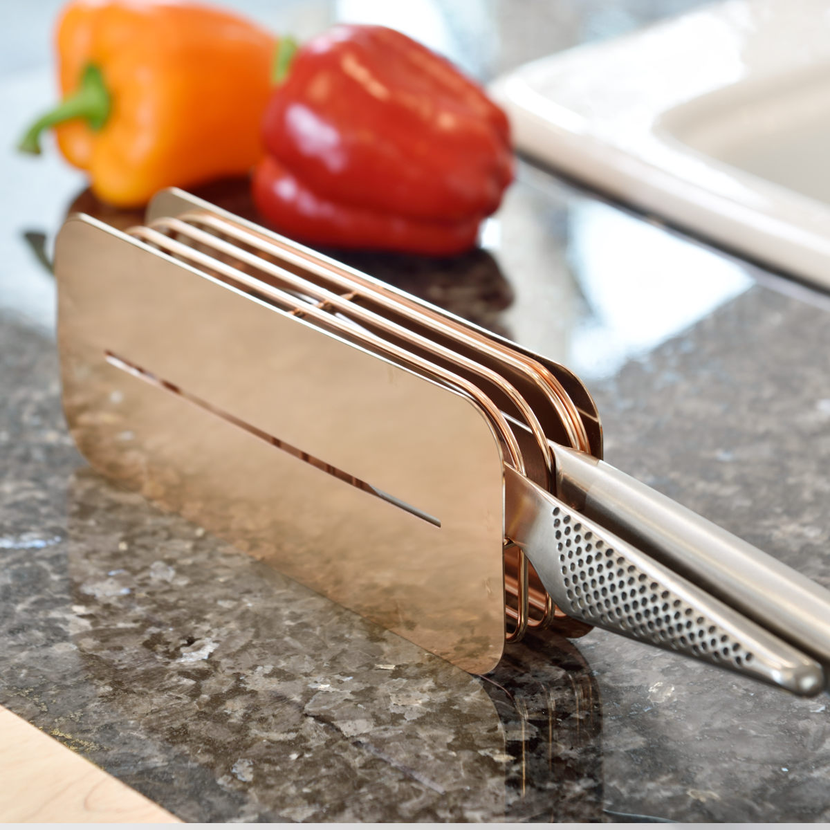 包丁スタンド hanauta ハナウタ 2本収納 ローズゴールド ( 包丁立て 包丁差し 包丁ホルダー 包丁入れ 横型 包丁収納 日本製 ほうちょう立て 包丁 ナイフスタンド スタンド 立て 置き 水切りラック キッチン )