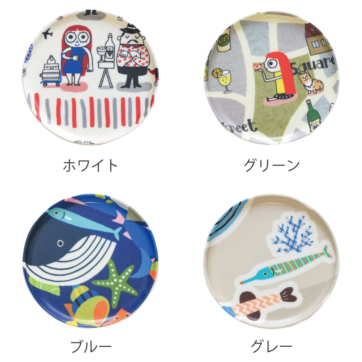 コースター RiCONIC 布張り ( 日本製 おしゃれ かわいい 円形 丸型 丸 洗える 茶托 茶たく お茶用品 ラウンド アクセサリートレー 小物トレー 受け皿 イラスト 水洗い可能 コップ置き 可愛い ) 【ブルー】 ブルー