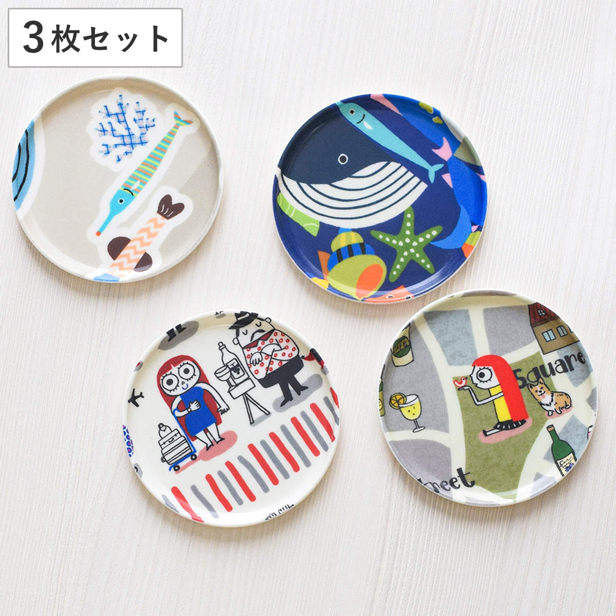 コースター RiCONIC 布張り 同色3枚セット （ 日本製 おしゃれ かわいい 円形 丸型 丸 洗える 茶托 茶たく お茶用品 ラウンド アクセサリートレー 小物トレー 受け皿 イラスト 水洗い可能 コップ置き 可愛い ） 【ブルー】