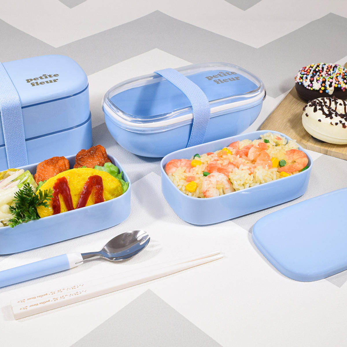 プチフルール 先割れスプーン & ケース ( スプーン 箱 セット お弁当 カトラリー カトラリーセット 日本製 弁当 弁当用 フォーク カトラリーケース 先割れ おしゃれ かわいい クリア ) 【ブルー】 ブルー