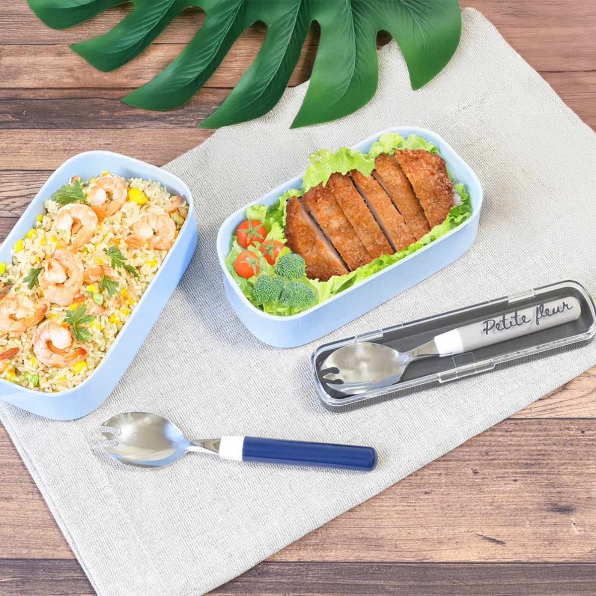 プチフルール 先割れスプーン & ケース ( スプーン 箱 セット お弁当 カトラリー カトラリーセット 日本製 弁当 弁当用 フォーク カトラリーケース 先割れ おしゃれ かわいい クリア ) 【ブルー】 ブルー