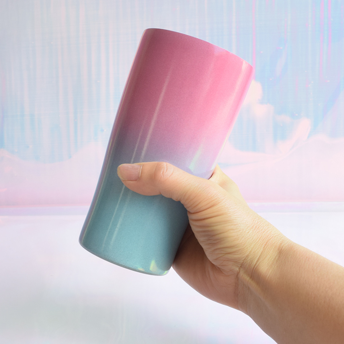 タンブラー 450ml シエルプレ Cielpre 2025 ( 保冷 保温 ステンレス 真空 真空二重構造 真空タンブラー コップ おしゃれ かわいい グラデーション ) 【サックス×ピンク】 サックス×ピンク