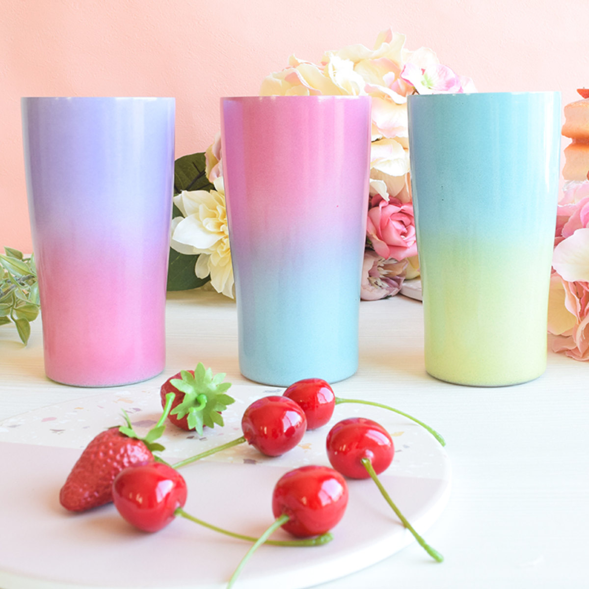 タンブラー 450ml シエルプレ Cielpre 2025 ( 保冷 保温 ステンレス 真空 真空二重構造 真空タンブラー コップ おしゃれ かわいい グラデーション ) 【サックス×ピンク】 サックス×ピンク