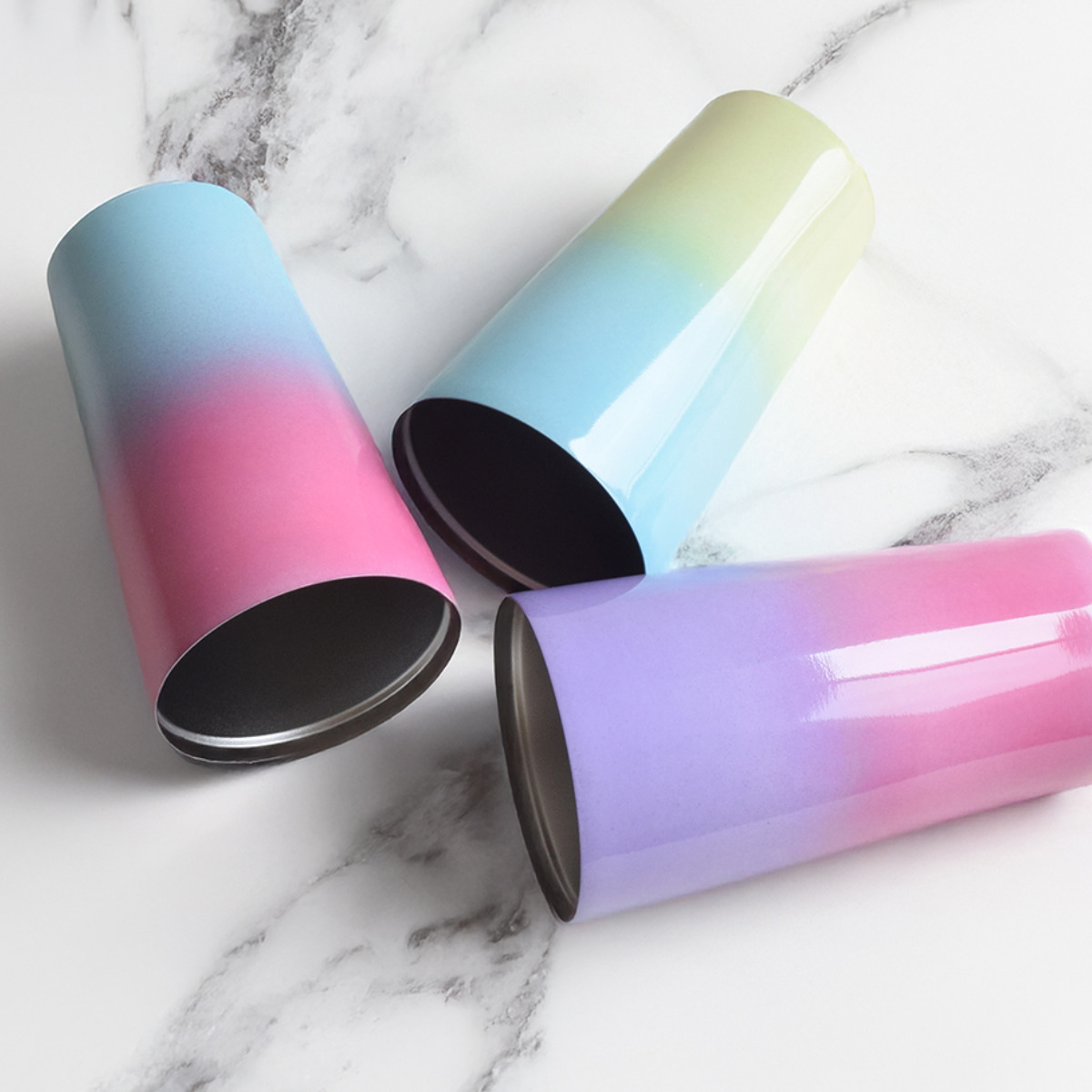 タンブラー 450ml シエルプレ Cielpre 2025 ( 保冷 保温 ステンレス 真空 真空二重構造 真空タンブラー コップ おしゃれ かわいい グラデーション ) 【サックス×ピンク】 サックス×ピンク