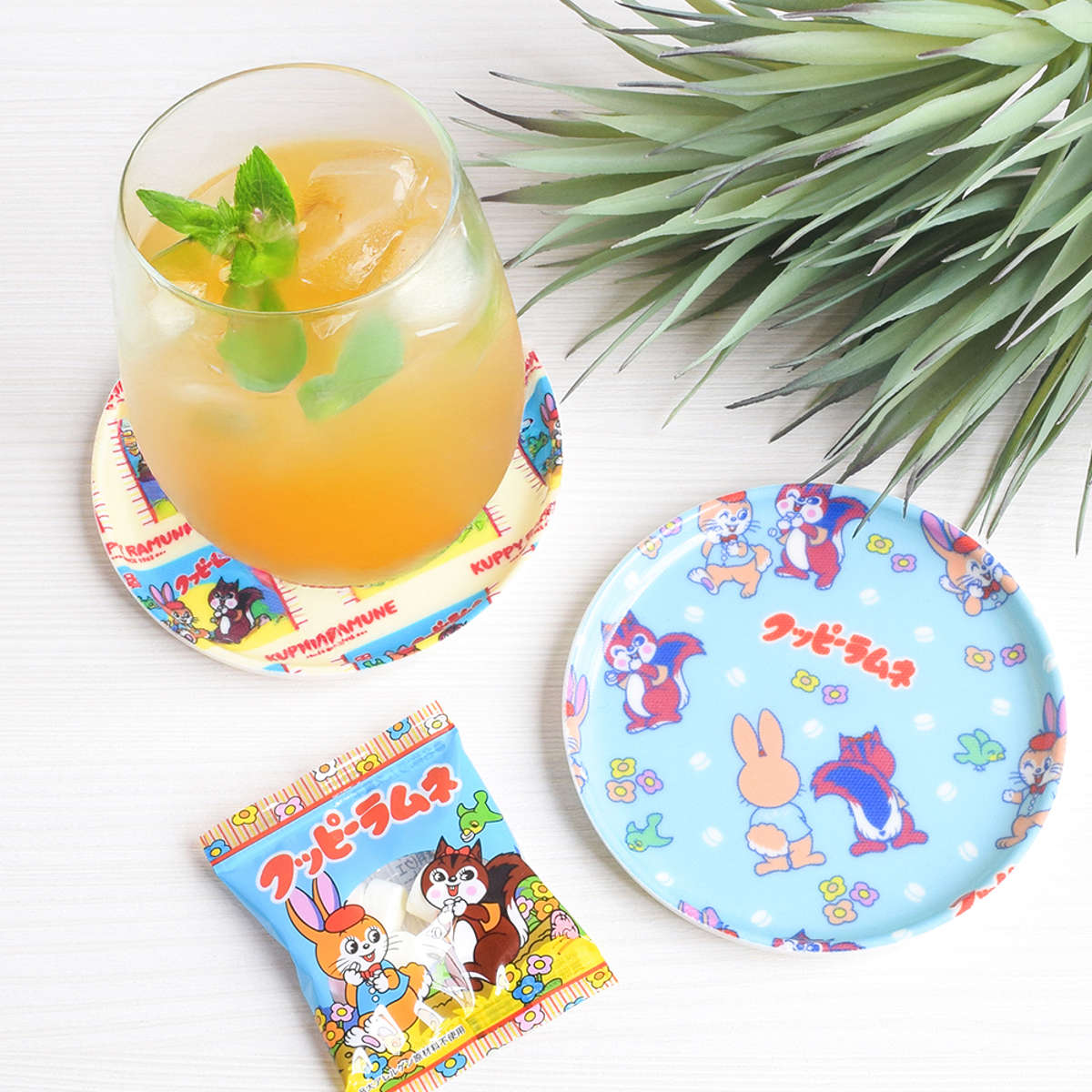 クッピーラムネ コースター （ ドリンク マット 日本製 アクセサリートレー トレイ 小物置き おしゃれ かわいい レトロ お菓子 丸 円形 ラウンド ） 【A】