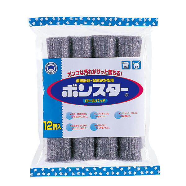 金たわし ロールパッド 12個入 ボンスター 日本製 スチールウール （ 掃除 キッチン スポンジ たわし コゲ落とし 台所 コゲ取り 焦げ取り サビ落とし 金属磨き キッチンクリーナー 掃除用品 ）