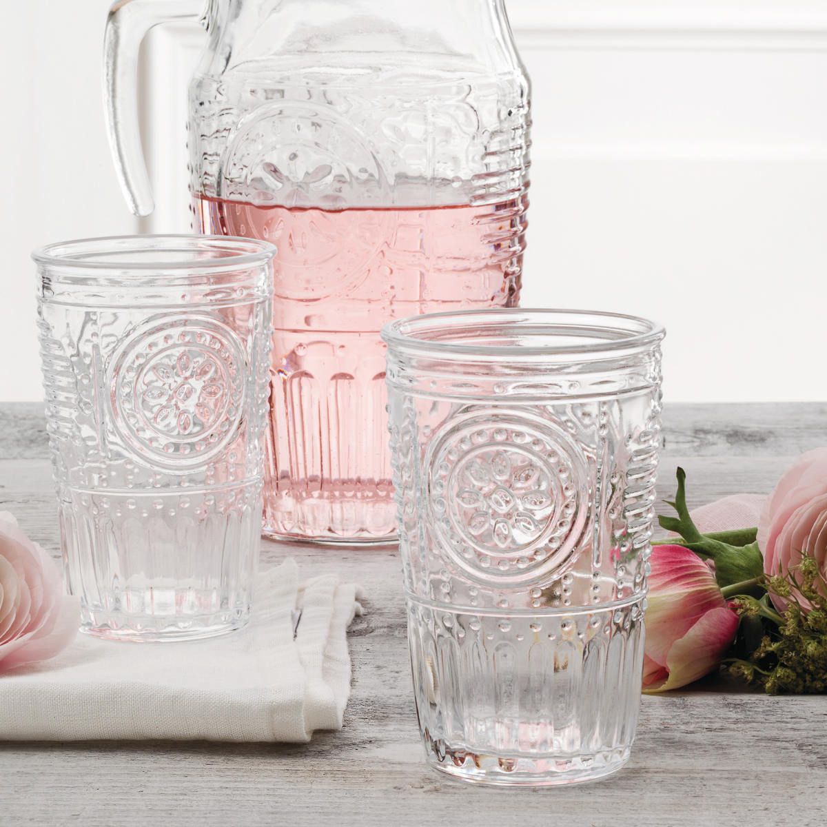 ボルミオリ・ロッコ タンブラー 325ml ROMANTIC ロマンティック ガラス 6個セット ( グラス コップ ガラスコップ ガラス製 レリーフ 華やか アンティーク風 お酒 ジュース お茶 高級感 おしゃれ )
