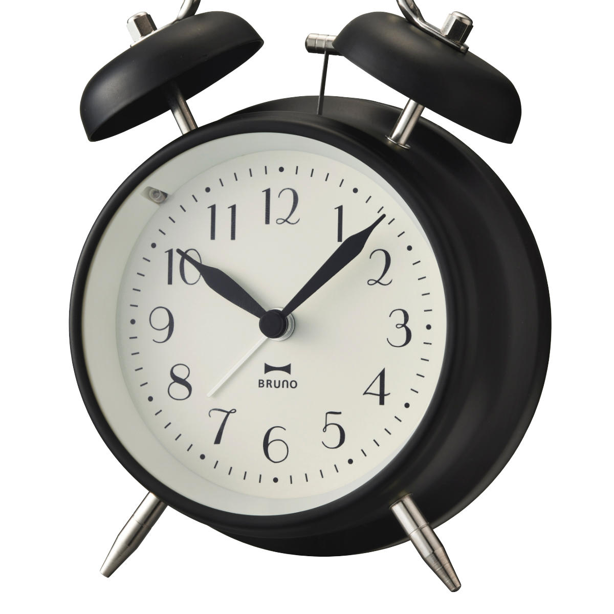 BRUNO 置き時計 モノクロツインベルクロック アラーム ベル （ ブルーノ 時計 目覚まし時計 置時計 とけい クロック アナログ めざまし時計  アラームクロック 二針式 ライト機能 寝室 卓上 ） 【ブラック】