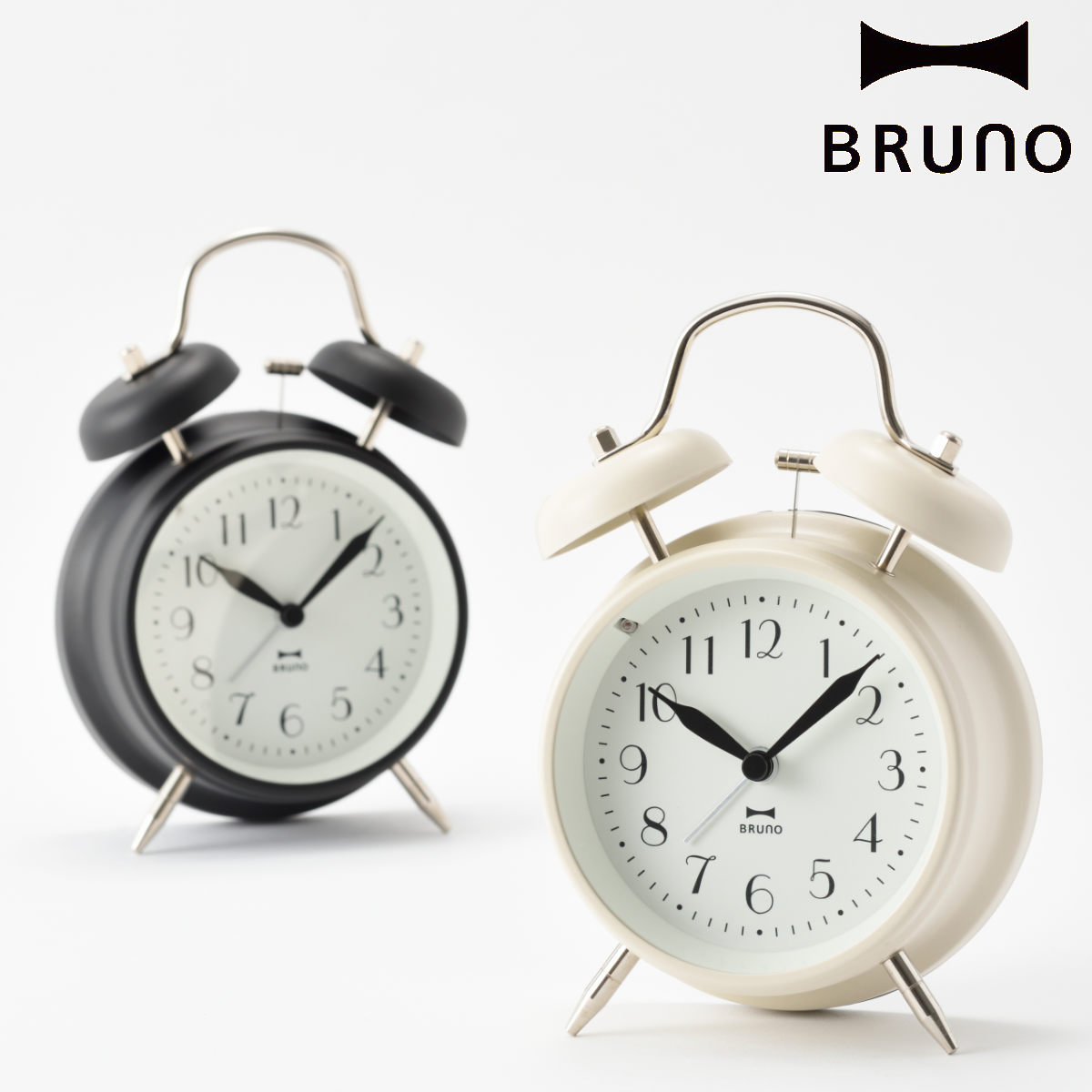 BRUNO 置き時計 モノクロツインベルクロック アラーム ベル （ ブルーノ 時計 目覚まし時計 置時計 とけい クロック アナログ めざまし時