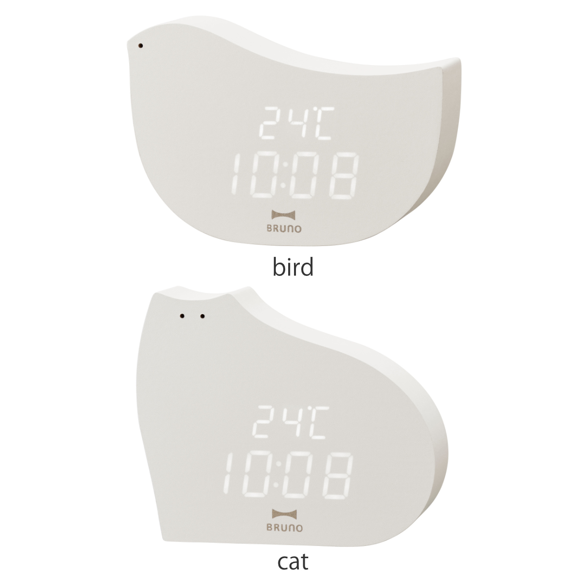 BRUNO 置き時計 モチーフクロック 温度計付き ( ブルーノ 時計 置時計 鳥 ねこ デジタル アラーム 目覚まし時計 かわいい インテリア 日付 温度表示 機能付き 電池式 USB接続可能 ) 【bird】 bird