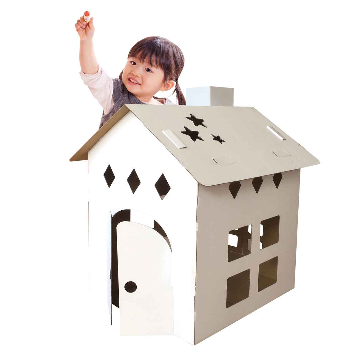 ダンボール 家 おえかきハウスN （ ダンボールハウス 子供 組立 ごっこ遊び おままごと 段ボール お絵かき おもちゃ 女の子 男の子 知育玩具 段ボールハウス キッズハウス プレイハウス おうち 工作 プレイテント 秘密基地 こども ）