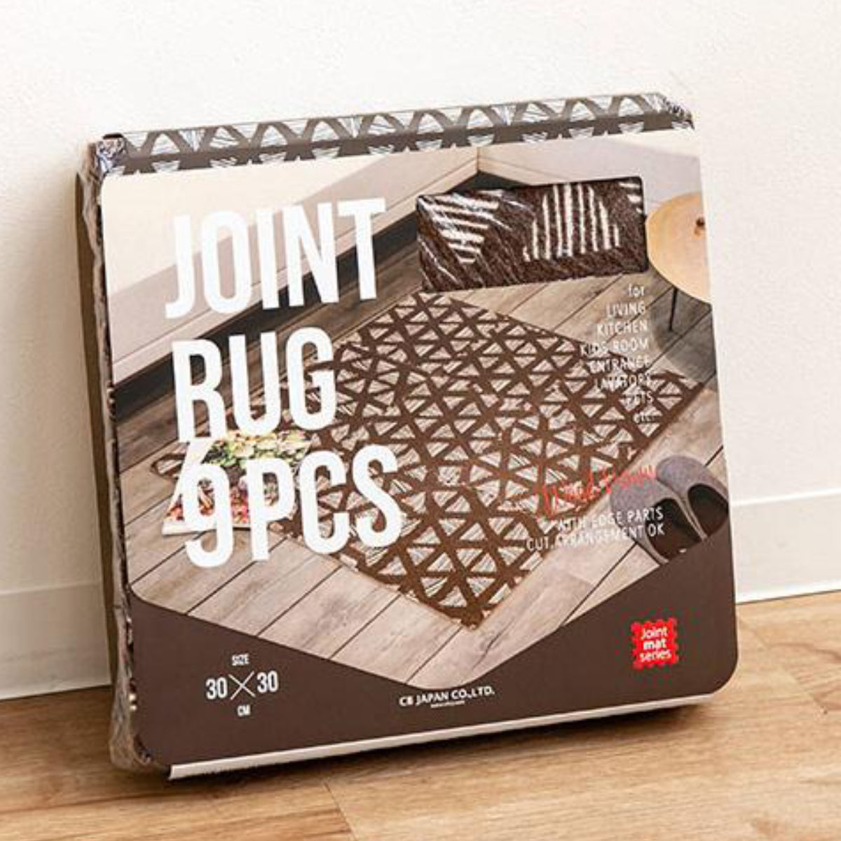 ジョイントマット 9枚組 30cm フチ付き ジョイントラグ ブラウン ( ラグ カーペット マット ジョイント フチ 敷くだけ キッチンマット リビング ソファ下 カット可能 クッション性 防音 キズ 床 フローリング カーペット調 )