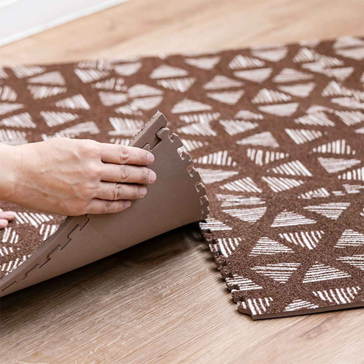 ジョイントマット 9枚組 30cm フチ付き ジョイントラグ ブラウン ( ラグ カーペット マット ジョイント フチ 敷くだけ キッチンマット リビング ソファ下 カット可能 クッション性 防音 キズ 床 フローリング カーペット調 )