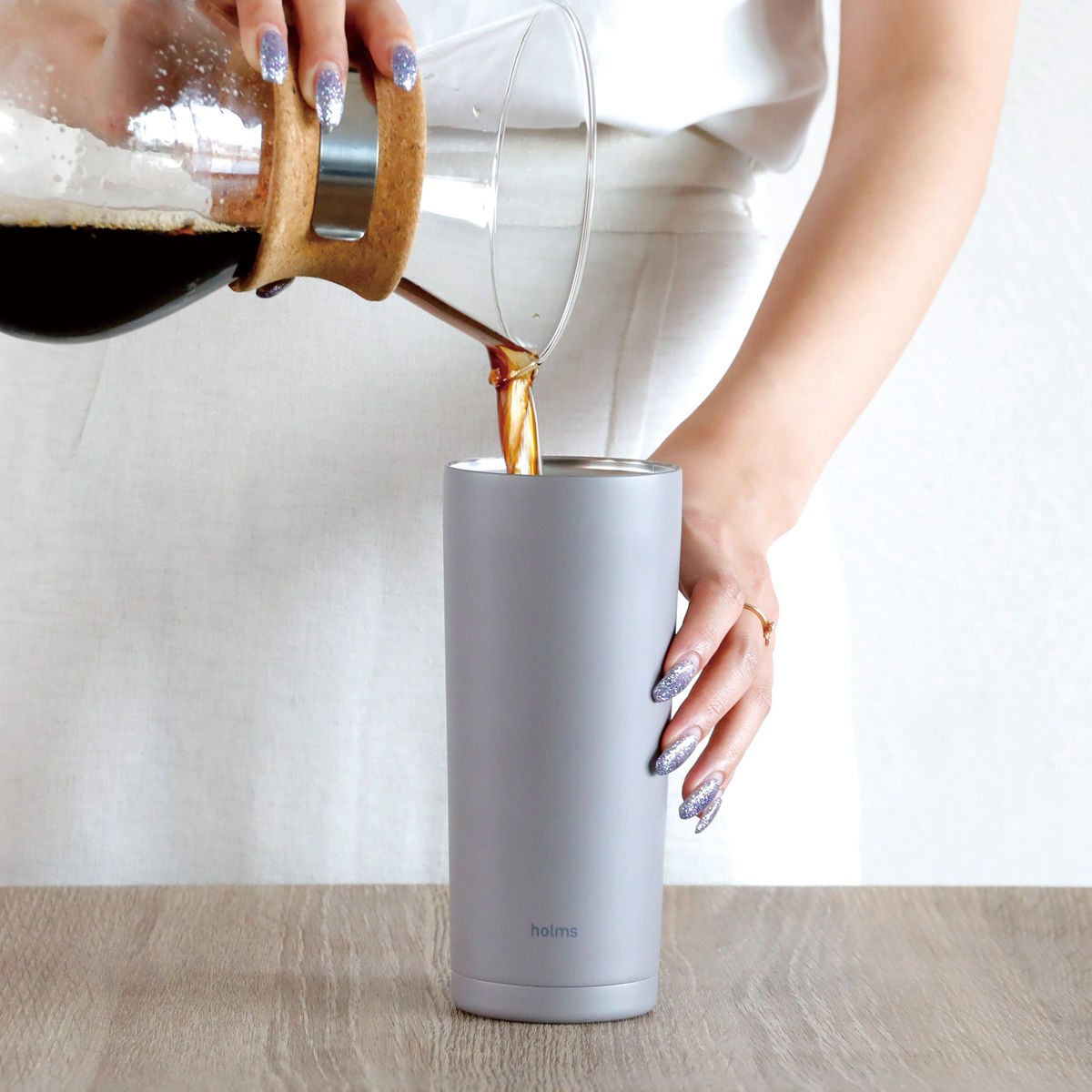 水筒 550ml holms ワンタッチタンブラー 550 ( ワンタッチ 直飲み 保温 保冷 食洗機対応 マグ ステンレスボトル 食洗機OK 直のみ ワンプッシュ マイボトル マグボトル ステンレス製 ダイレクトボトル ) 【ダークグレー】 ダークグレー