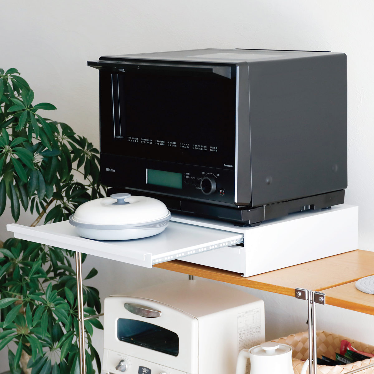 レンジラック 幅50cm Comtool キッチン家電ラック スライドテーブル 引き出し付き ( 家電下スライドテーブル 家電下引出し レンジ下 トレー カントゥール キッチンラック レンジトレー スライド おしゃれ 台 引き出し )