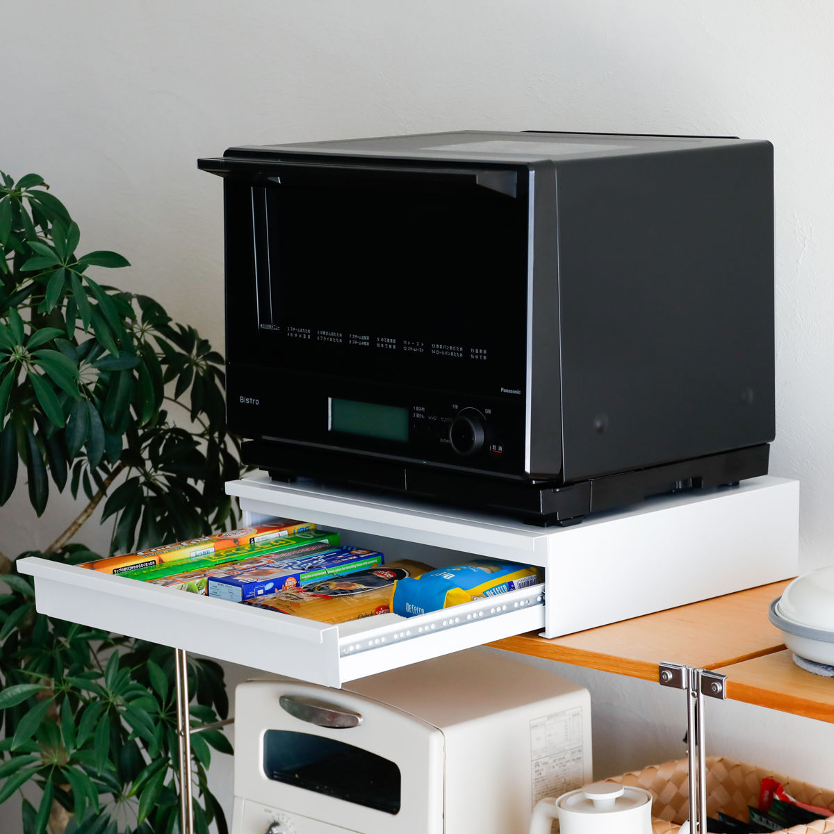 レンジラック 幅50cm Comtool キッチン家電ラック スライドテーブル 引き出し付き ( 家電下スライドテーブル 家電下引出し レンジ下 トレー カントゥール キッチンラック レンジトレー スライド おしゃれ 台 引き出し )