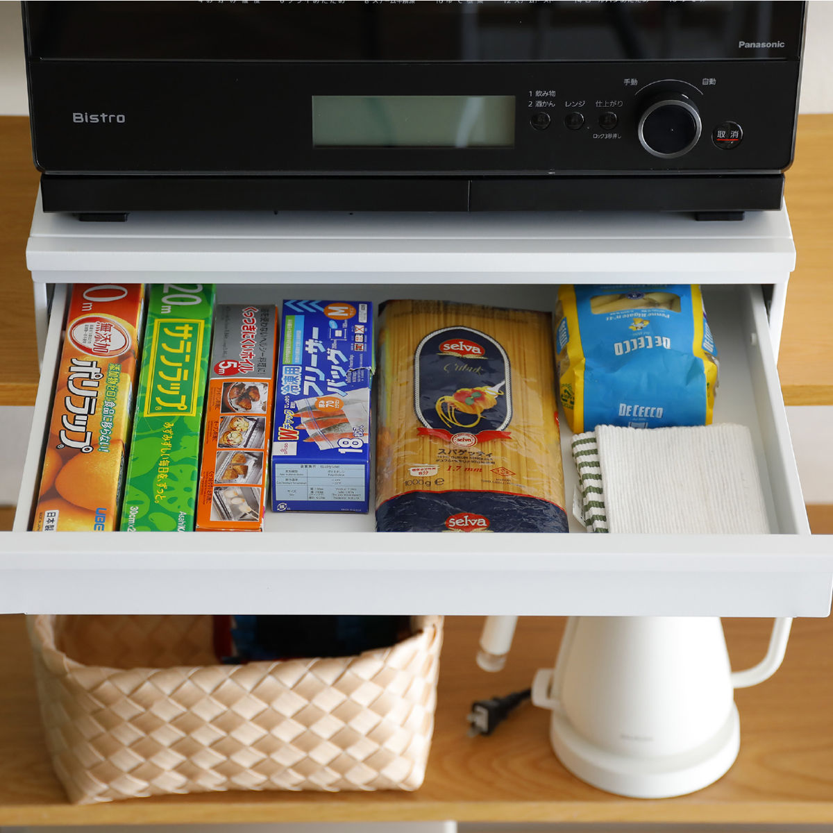 レンジラック 幅50cm Comtool キッチン家電ラック スライドテーブル 引き出し付き ( 家電下スライドテーブル 家電下引出し レンジ下 トレー カントゥール キッチンラック レンジトレー スライド おしゃれ 台 引き出し )