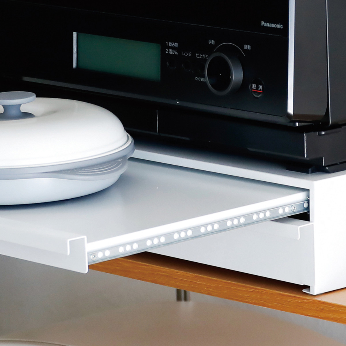 レンジラック 幅50cm Comtool キッチン家電ラック スライドテーブル 引き出し付き ( 家電下スライドテーブル 家電下引出し レンジ下 トレー カントゥール キッチンラック レンジトレー スライド おしゃれ 台 引き出し )