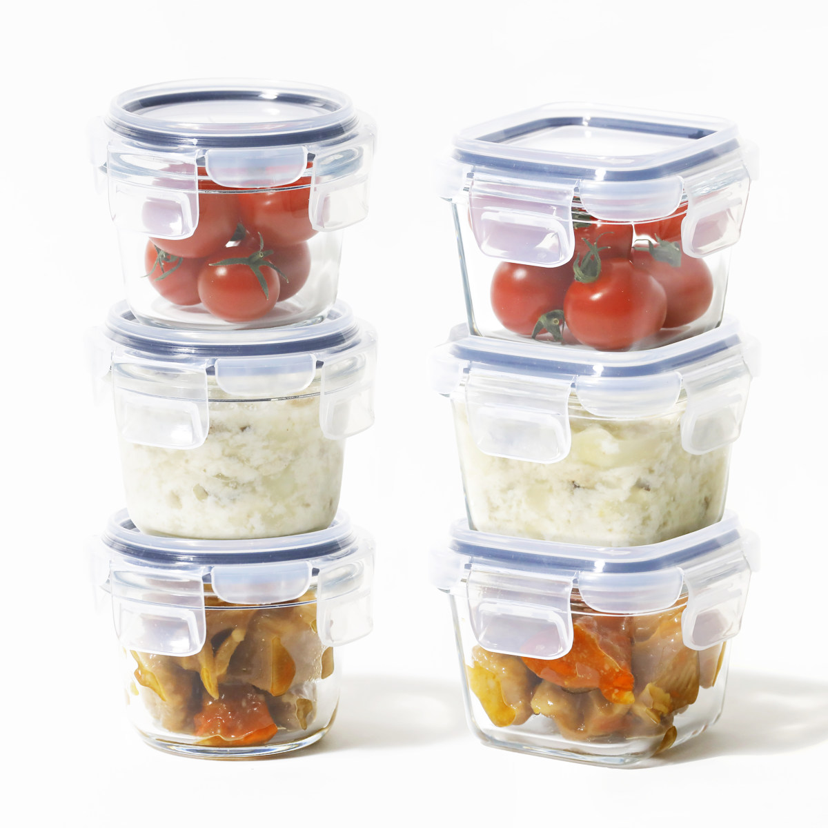 保存容器 耐熱ガラス ミニ保存容器3個組 atomico ラウンド スクエア ( アトミコ ガラス 密閉 電子レンジ対応 食洗機対応 オーブン対応 4点ロック 丸型 角型 ミニ 耐熱容器 保存 容器 ガラス容器 食品保存 積み重ね 150ml 180ml ) 【スクエア】 スクエア