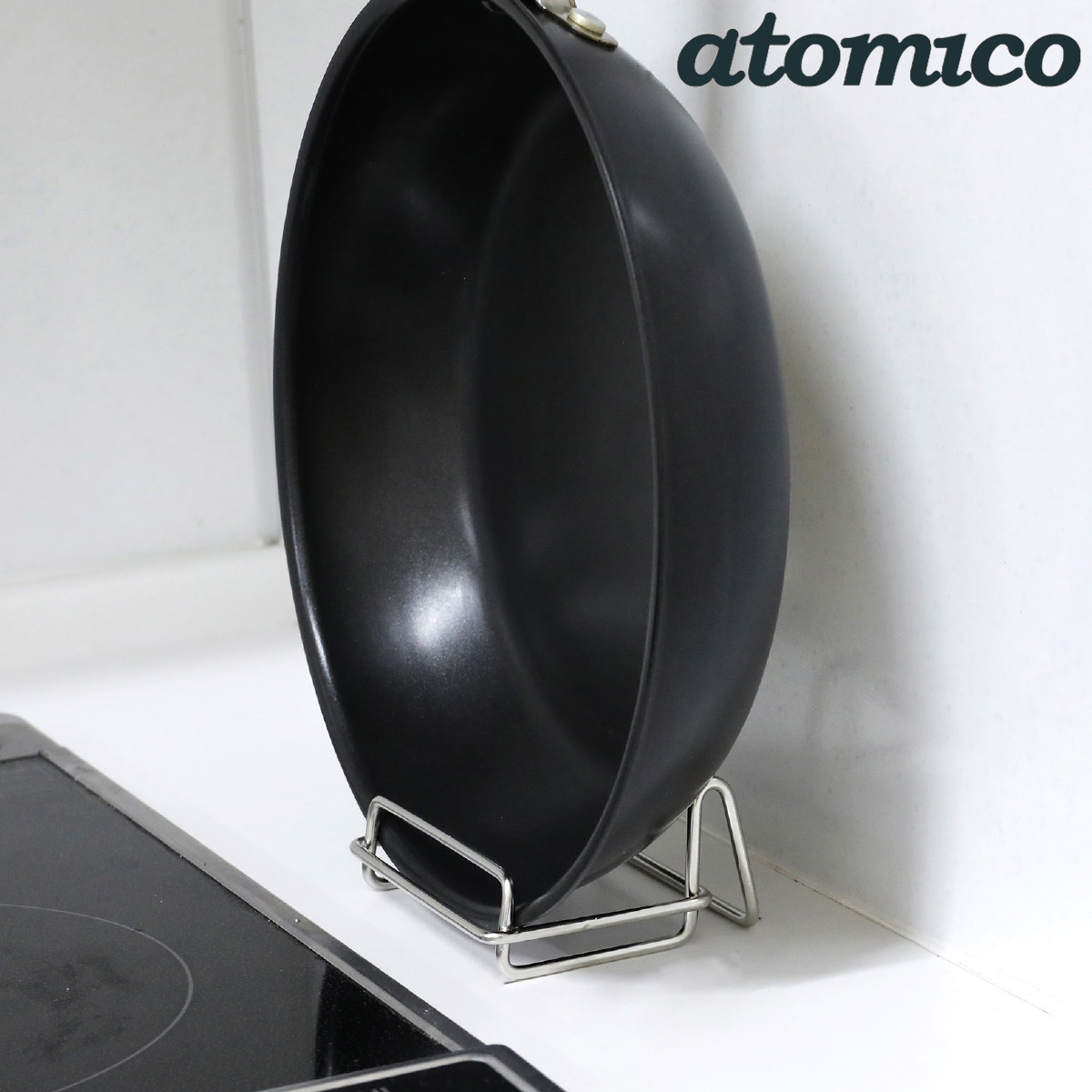 フライパンスタンド コンパクトに立てておけるフライパンスタンド ( フライパン フライパン立て フライパン置き コンパクト ステンレス 一時置き 収納 18cm~28cm 対応 フライパン整理 縦置き 横置き コンロ周り収納 )