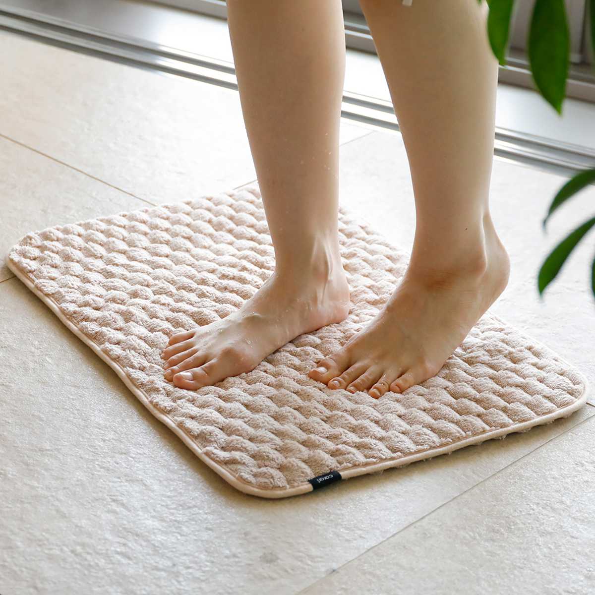 バスマット カラリポコ 40×60cm ( お風呂マット マット 足拭きマット 吸水 マイクロファイバー 両面 洗える 無地 シンプル 浴室マット 足元マット お風呂 玄関 40×60 洗濯可 おしゃれ くすみカラー ) 【ベージュ】 ベージュ