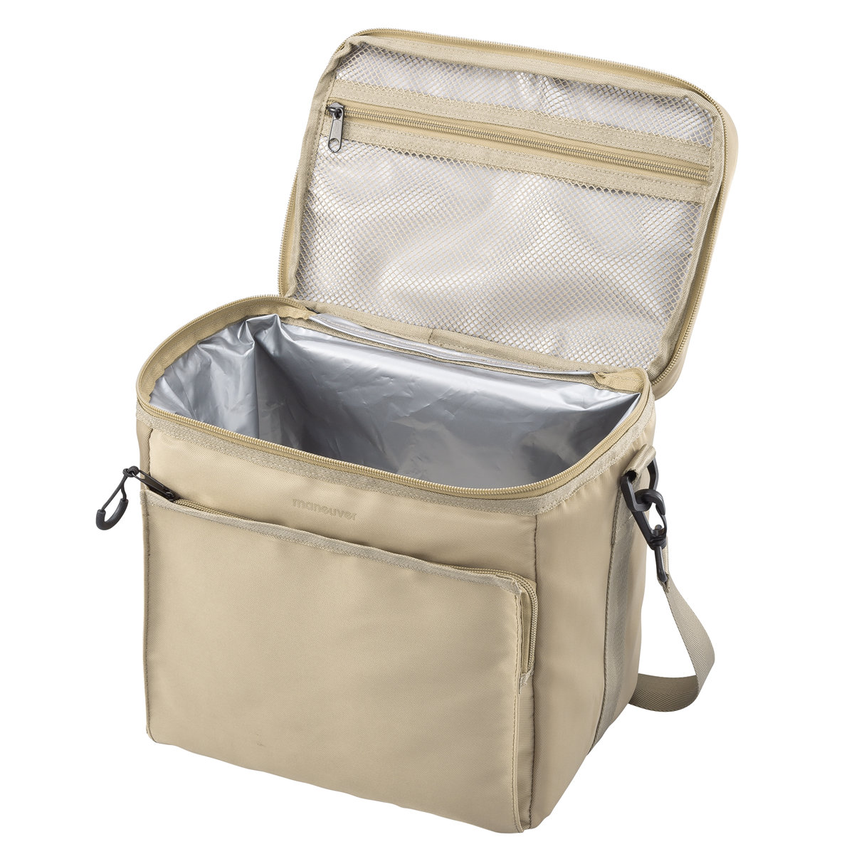 クーラーボックス 保冷ボックスバッグ maneuver クーラーバッグ ( ソフトクーラー ショルダーベルト付き バッグ ソフトタイプ コンパクト 保冷ランチバッグ ポケット付き ボックス ショルダーバッグ バック ) 【ベージュ】 ベージュ