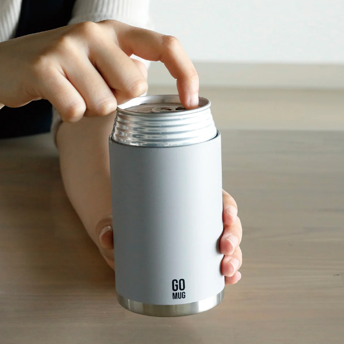 タンブラー 350ml CAN GOMUG 350 ( 保温 保冷 ステンレス 缶ホルダー コップ 持ち運び おしゃれ シンプル 2WAY 取っ手なし ) 【ライトグレー】 ライトグレー