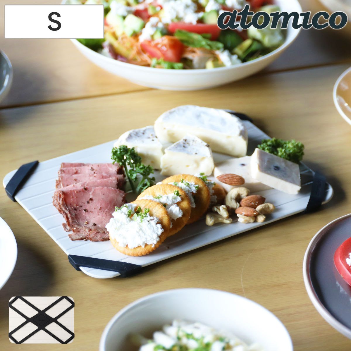 解凍プレート S アルミ製 atomico バンド付き ( アトミコ 解凍板 解凍ツール 急速解凍 自然解凍 粗熱取り 食品解凍 解凍 肉 刺身 粗熱 弁当作り 省エネ エコ 時短 アルミニウム製 )