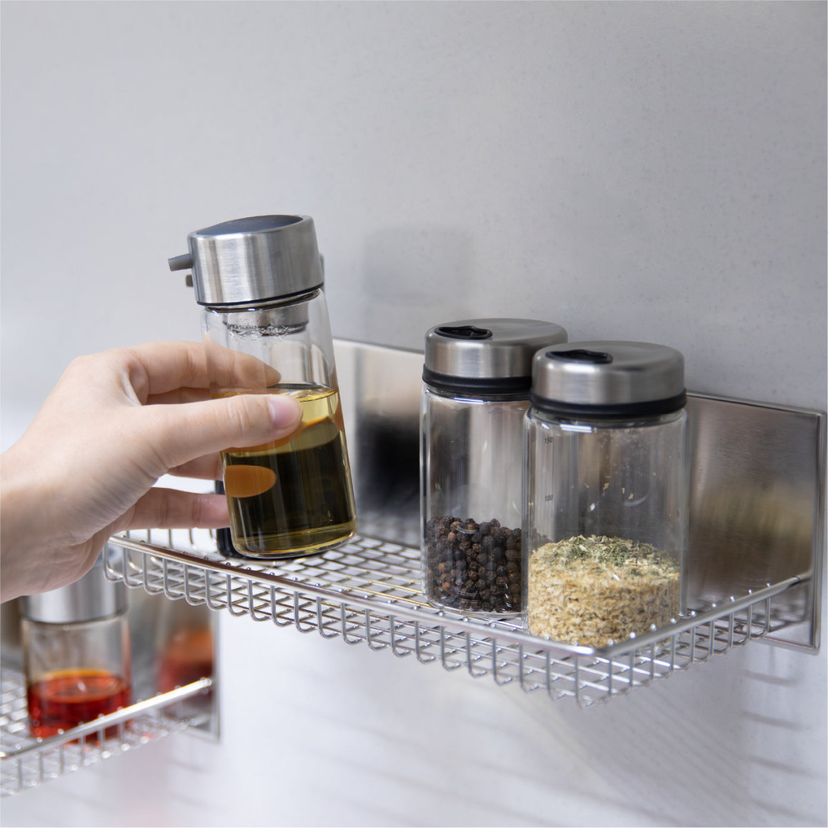 調味料スタンド マグネット atomico 調味料ラック ( アトミコ スパイスラック キッチン収納 壁面収納 ステンレス 磁石 調味料 スパイス収納 棚 壁 冷蔵庫横 キッチン用品 )